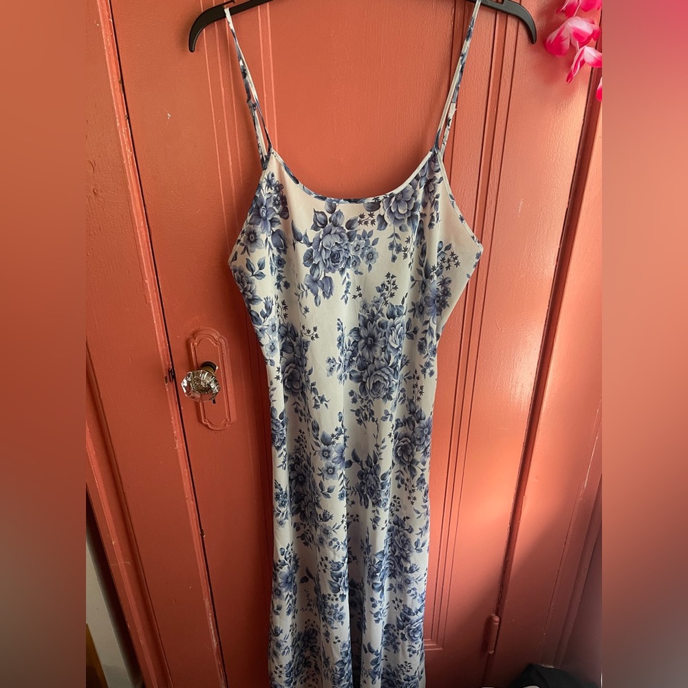 Floral Blue and White Spaghetti Strap Slip Dress